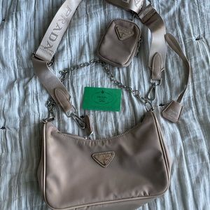 Designer inspired re-edition 2005 re-nylon faux bag desert beige